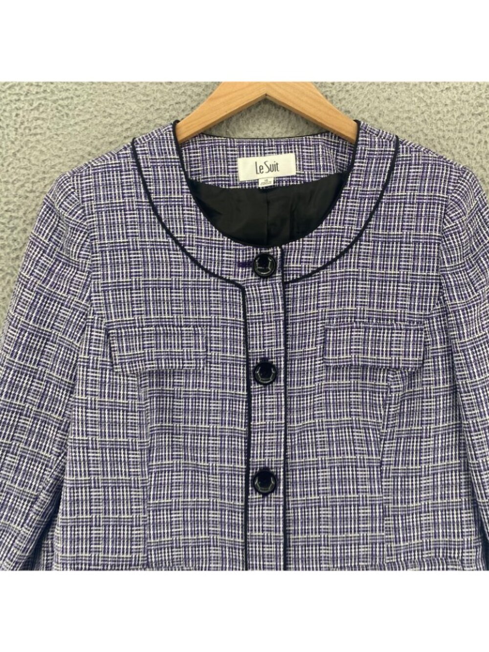 Le Suit Blazer Womens 14 Amalfi Coast Purple Collarless Jacket Pocket Career NWT - Picture 2 of 10